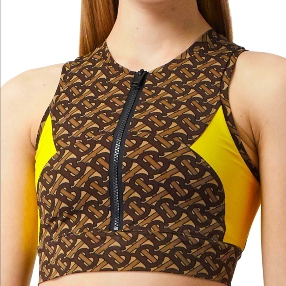 Burberry Color-Block Monogram Print Cropped Top